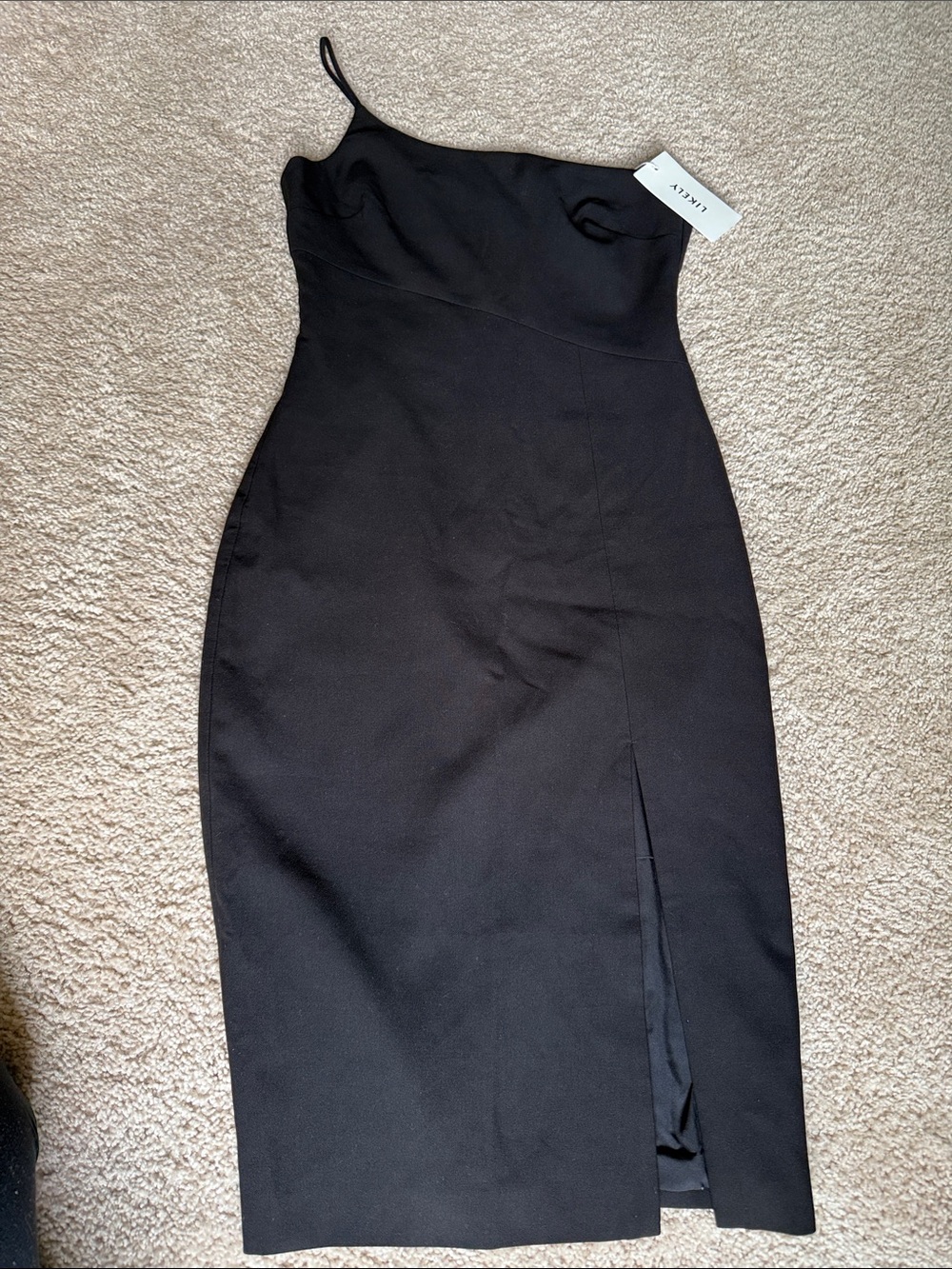 Likely Black One-Shoulder Midi Sheath Dress